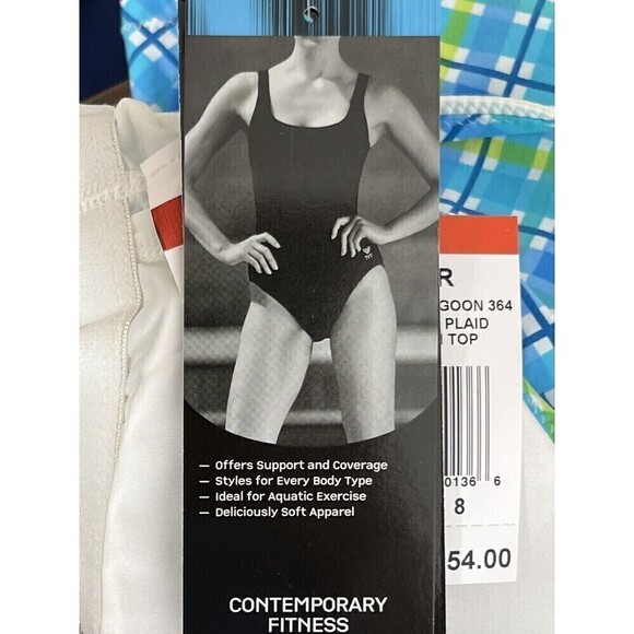 NWT TYR Women's Phoenix Blue Plaid Tankini Built in Bra Swimsuit Gym Top Size 8 - Picture 9 of 10